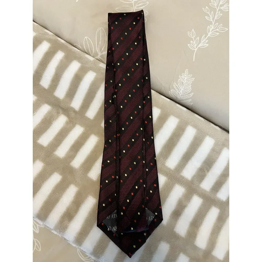 Giorgio Armani Striped Burgundy Black 100% Silk Designer Men's Tie